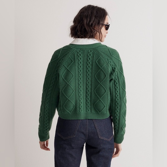 Madewell Cable-Knit Cropped Cardigan in Varsity Green - Picture 4 of 6